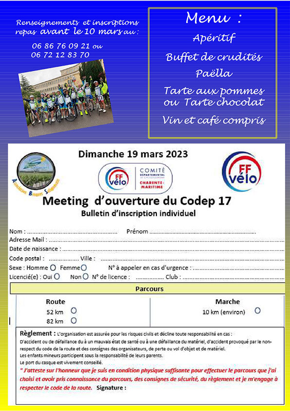 Meeting d'ouverture 2023 - Cliquez pour télécharger le flyer avec bulletin d'inscription